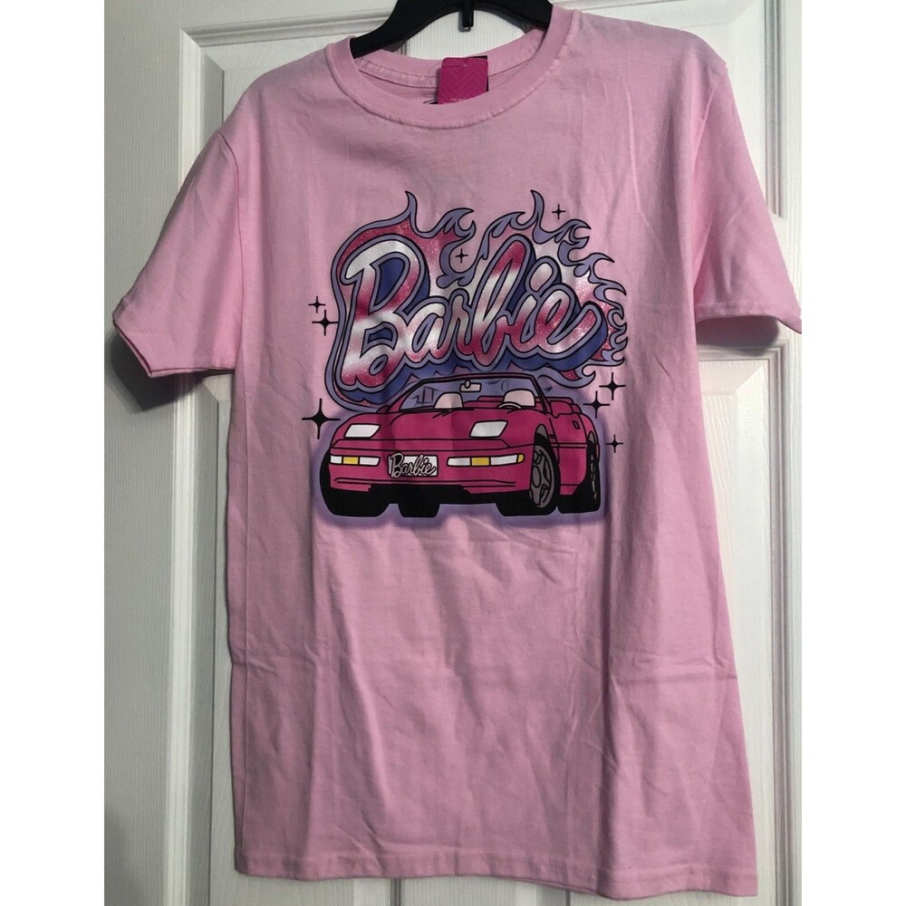 Women's Boyfriend Fit T-Shirt Pink Barbie Car Size Small NWT B1